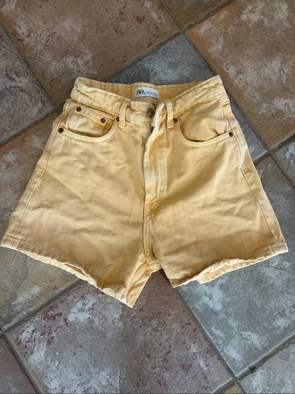 ZARA High-Waist Pale Yellow Denim Shorts